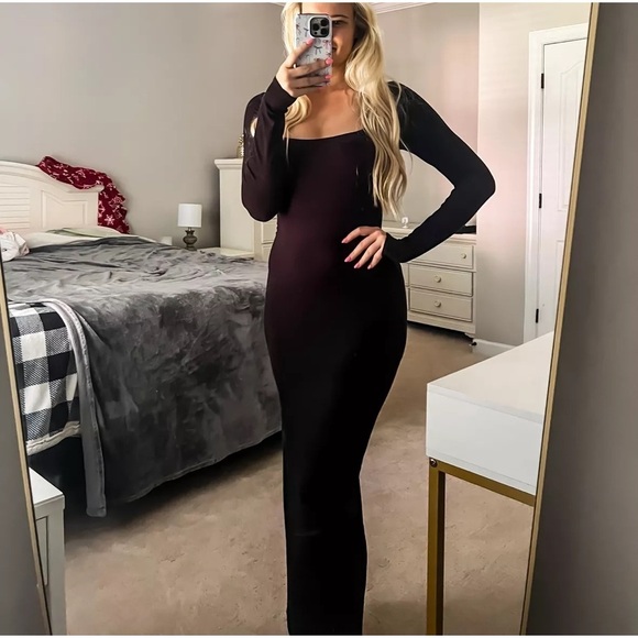 SKIMS Black Lounge Long Sleeve Maxi Dress S - Picture 4 of 8